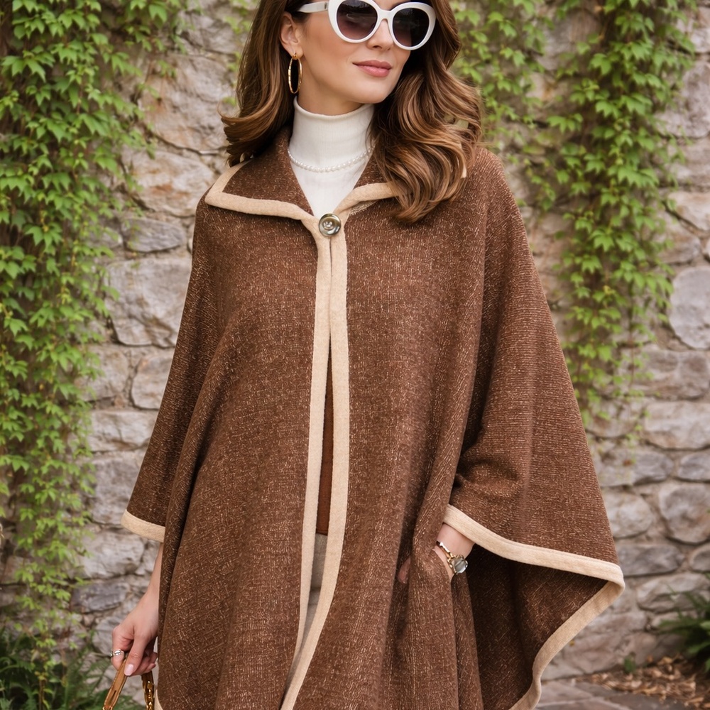 VINTAGE BANFF LTD. Quiet Luxury Lambswool Old Money Blend Cape, 8/M